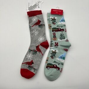 Holiday Lane Socks Womens 9-11 Multi Christmas Cardinal Truck 2 Pair Pack NWT